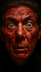 Obraz premium Surreal Close-Up of Aged Face with Exaggerated Features, Dark Background