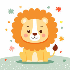 Cute Lion in Simple Vector Style – Minimalist Cartoon Jungle King Illustration on White Background