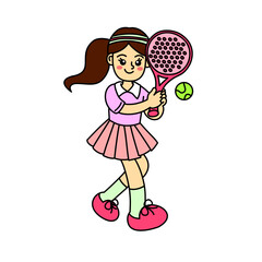 Girl is Ready to Hit the Padel Ball Tennis Illustration Vector