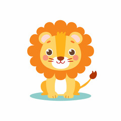 Cute Lion in Simple Vector Style – Minimalist Cartoon Jungle King Illustration on White Background