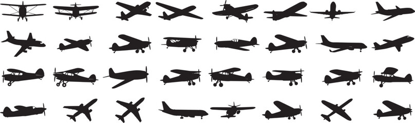Collection of airplane silhouettes vector illustration stock design graphic element aviation travel transport 100