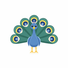 Cute Peacock Simple Vector – Colorful and Adorable Bird Illustration for Design Projects