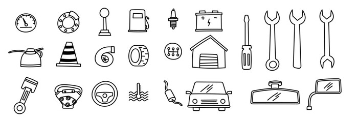 car part mechanic doodle hand drawing