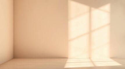 Minimalist interior with natural sunlight casting shadows on the wall