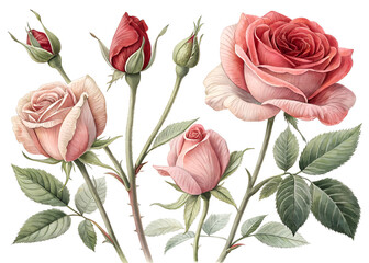 Obraz premium set of pink roses Isolated on transparent background