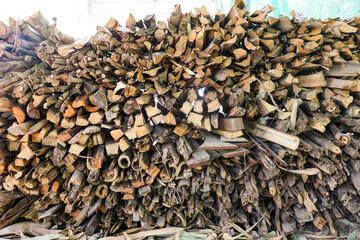 Neatly Stacked Firewood Pile Ready for Use in Winter