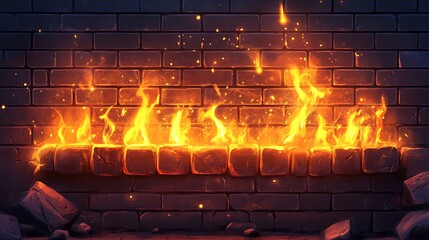 Fireplace with blazing flames