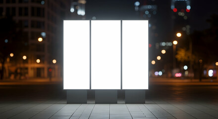 Blank illuminated billboards city night advertising mockup template design