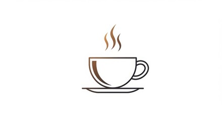 Obraz premium Vector illustration of a steaming coffee cup on a saucer minimalist and crisp style white background commercial use