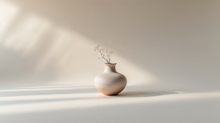Elegant ceramic vase with delicate flowers in minimalist setting on bright backdrop