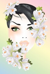 composition with a woman's head surrounded by flowers