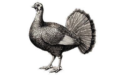 Turkey Standing Upright, Vintage Farm Bird Drawing, Hand-drawn Illustration, Rustic Wildlife Art, Old Engraving Style, Black Sketch Effect, Antique Wall Decor, Nature Print