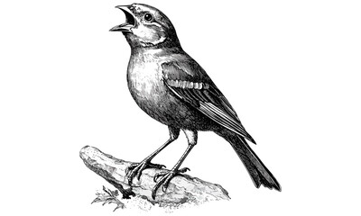 Hand-drawn vintage canary bird, monochrome engraving, retro wildlife illustration, ornithology sketch, trendy nature decor, antique style bird drawing, rustic home art, black line art