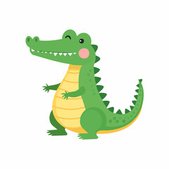 Cute Cartoon Alligator with Big Eyes and Smile – Simple Vector Animal on White Background

