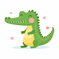 Cute Cartoon Alligator with Big Eyes and Smile – Simple Vector Animal on White Background


