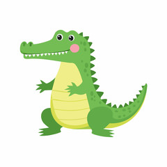 Cute Cartoon Alligator with Big Eyes and Smile – Simple Vector Animal on White Background

