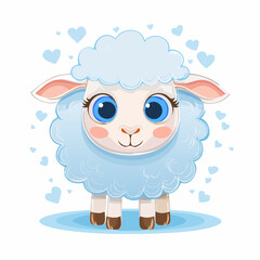 Cute Cartoon Sheep with Big Eyes and Curly Wool on White Background – Adorable Animal Vector

