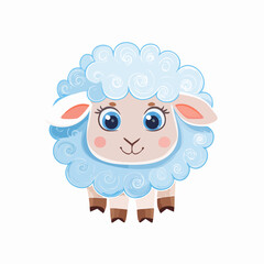 Cute Cartoon Sheep with Big Eyes and Curly Wool on White Background – Adorable Animal Vector

