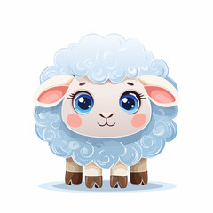 Cute Cartoon Sheep with Big Eyes and Curly Wool on White Background – Adorable Animal Vector


