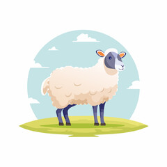 Side View of a Woolly Sheep Illustration on Bright White Background – Detailed Livestock Vector