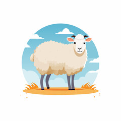 Side View of a Woolly Sheep Illustration on Bright White Background – Detailed Livestock Vector