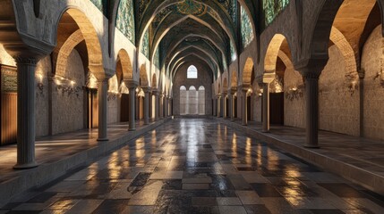 Fototapeta premium Ancient hall with arched columns and intricate design