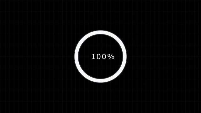  Loading Transfer Download Animation 0-100%. Grow green loading futuristic circle bar animation on black screen.