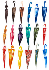 multicolored umbrellas watercolor hand painted illustration on white background