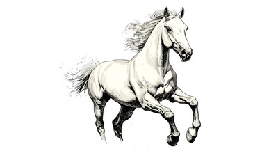 Vintage Horse Galloping Engraving, Retro Etching Style Mammal, Monochrome Animal Sketch, Rural Ranch Decor, Old Hand-Drawn Farm Art, Black Ink Illustration, antique horse artwork