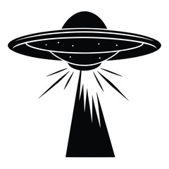 Mysterious UFO Encounter Black and White Alien Spaceship Illustration