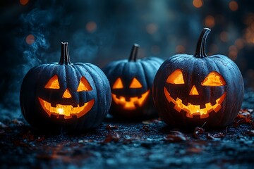 Spooky halloween jack o lanterns night scene