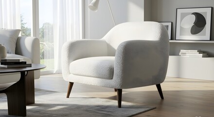 Stylish White Armchair in Modern Living Room Interior