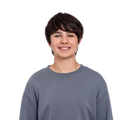 Portrait of teenage boy on white background