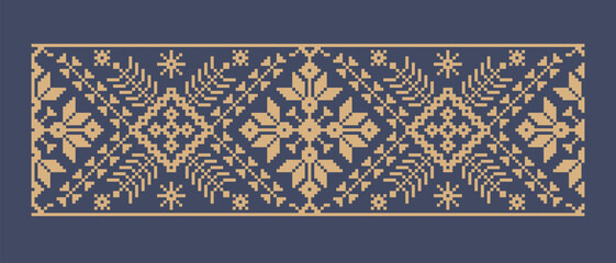 Ukrainian border pattern element. Stencil for block print or tattoo design. Floral geometric decor.