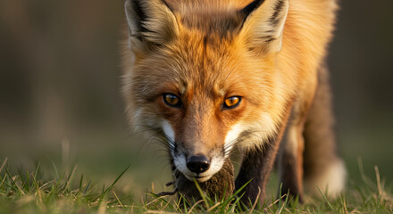 Fototapeta premium Red Fox Catching Field Mouse