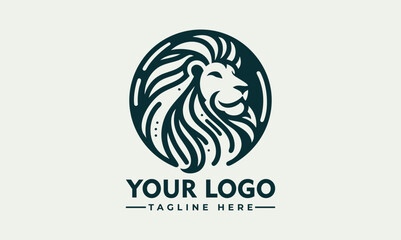 Obraz premium Stylized lion head with flowing mane enclosed in circular ornamental frame in detailed line design. Animal concept 