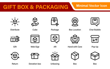 Elegantly Crafted Gift Box and Packaging Icon Set: Perfect for Celebrating Special Occasions, Events, and Holidays with High-Quality Icons that Enhance Branding, Digital Designs, and Print Media