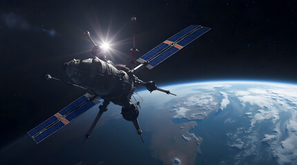 Obraz premium Space debris collector orbiting Earth, Ai generated image