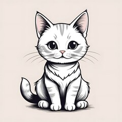 Obraz premium Cute cat concept. Adorable domestic animal sitting. Fluffy tabby brown pet. Lovely kitten stands. Graphic element for website. Cartoon flat vector illustration isolated on white background