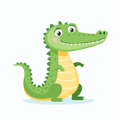Cute Cartoon Alligator with Big Eyes and Smile – Simple Vector Animal on White Background

