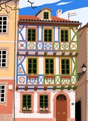 Obraz premium Colorful Traditional European Style Town House illustration