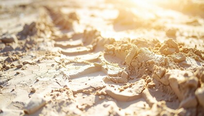 Closeup Tire Tracks In Sandy Beach