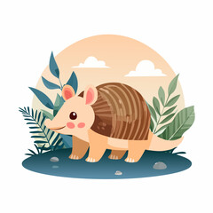 Cute Armadillo Simple Vector – Minimalist Flat Style Cartoon Armadillo Illustration Design

