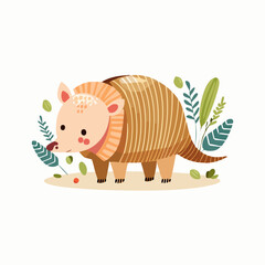 Cute Armadillo Simple Vector – Minimalist Flat Style Cartoon Armadillo Illustration Design

