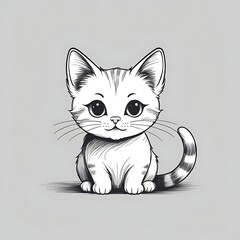 Cute cat concept. Adorable domestic animal sitting. Fluffy tabby brown pet. Lovely kitten stands. Graphic element for website. Cartoon flat vector illustration isolated on white background