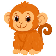Vector cartoon image of monkey. Animal concept for children's illustrations, articles, books. Zoo, circus. Element for your design.