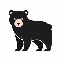 Cute Black Bear Simple Vector – Minimalist Flat Style Wild Animal Illustration Design