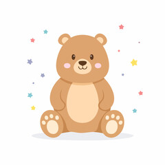 Cute Dark Brown Bear Simple Vector – Minimalist Flat Style Wild Animal Illustration

