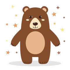 Cute Dark Brown Bear Simple Vector – Minimalist Flat Style Wild Animal Illustration   © Fajar