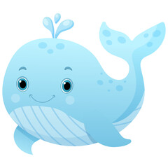 Vector cartoon image of whale. Animal concept for children's illustrations, articles, books. Zoo, circus. Element for your design.